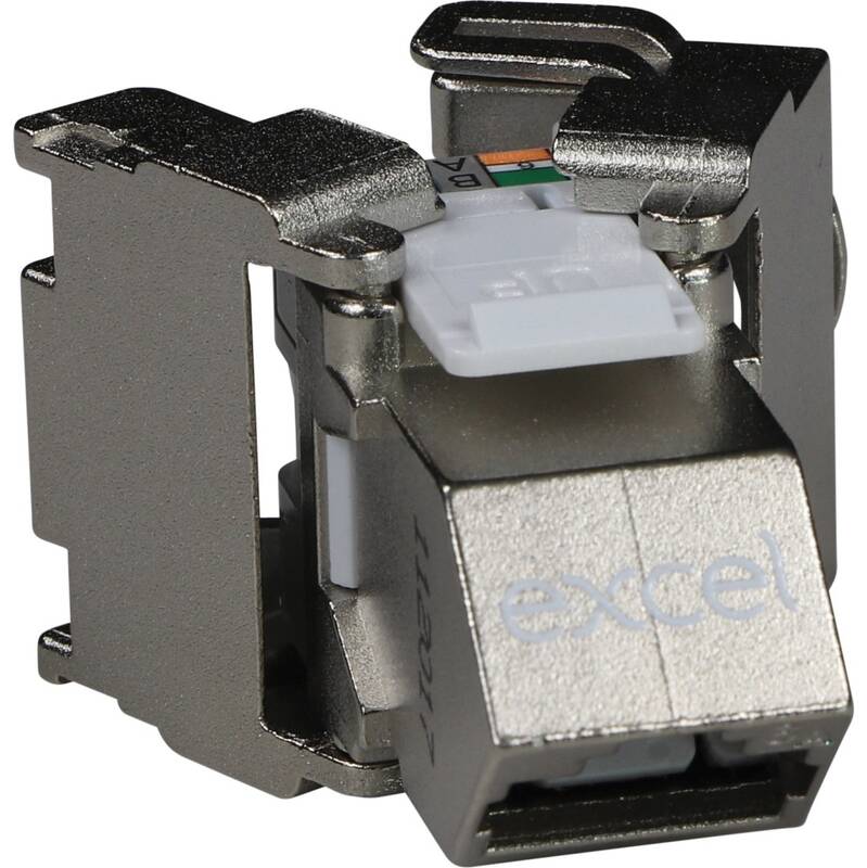 Excel Cat6A STP Screened Angled Keystone Jack Toolless Silver (Box 24)