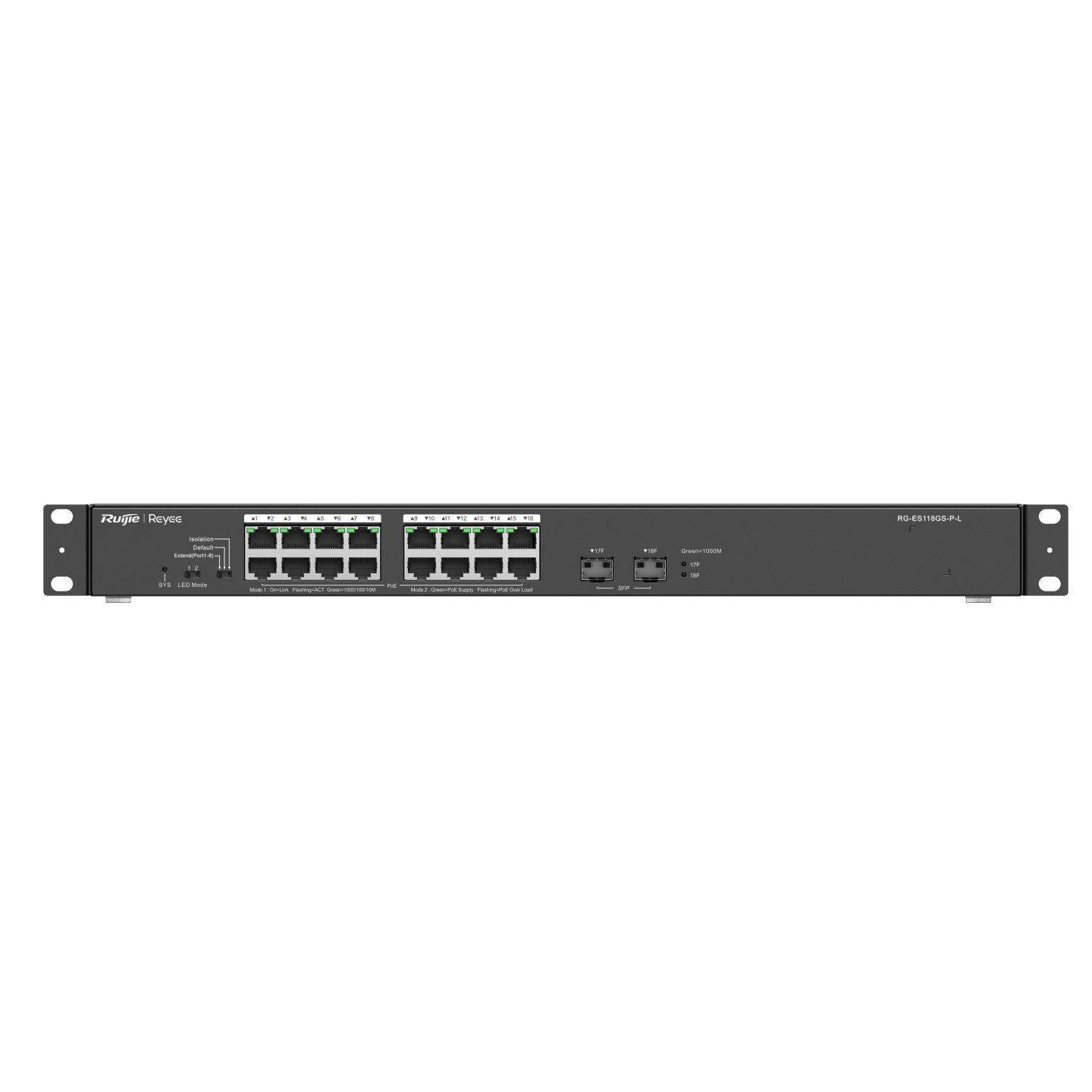Reyee Gigabit Unmanaged Switch-Metal-PoE | RG-ES118GS-P-L